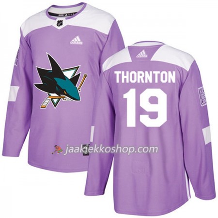 Miehille NHL San Jose Sharks Pelipaita Joe Thornton 19 Adidas 2017-2018 Violetti Fights Cancer Practice Authentic